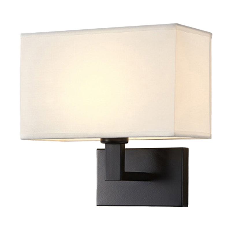 Postmodern Cube Wall Lamp Fabric 1-Light Night Table Reading Wall Lamp in White/Beige/Brown with Black/Golden Arm