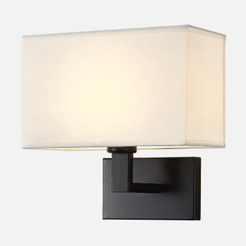 Postmodern Cube Wall Lamp Fabric 1-Light Night Table Reading Wall Lamp in White/Beige/Brown with Black/Golden Arm
