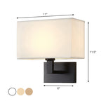 Postmodern Cube Wall Lamp Fabric 1-Light Night Table Reading Wall Lamp in White/Beige/Brown with Black/Golden Arm