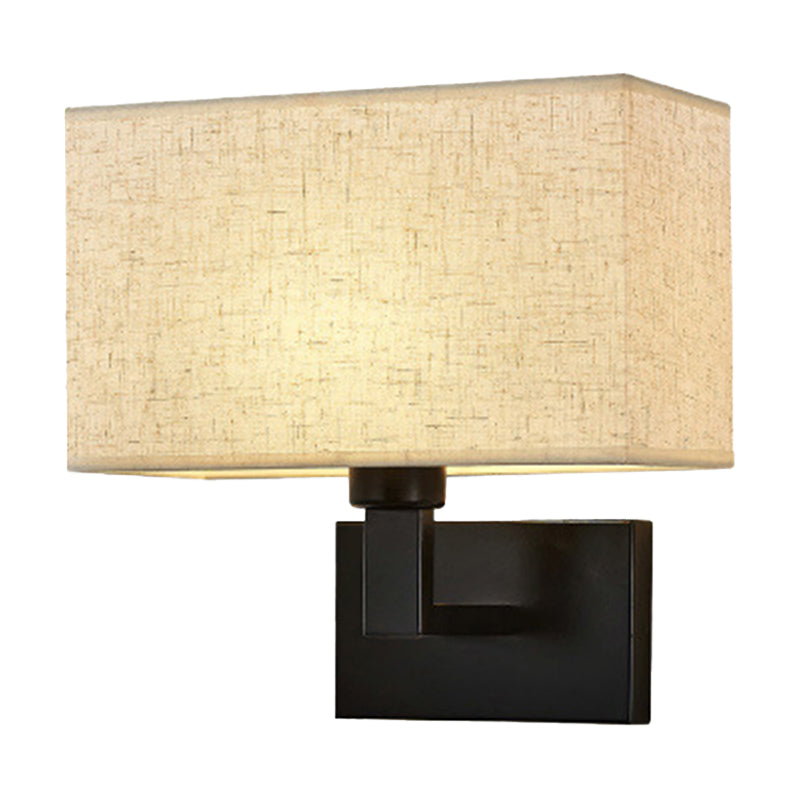 Postmodern Cube Wall Lamp Fabric 1-Light Night Table Reading Wall Lamp in White/Beige/Brown with Black/Golden Arm