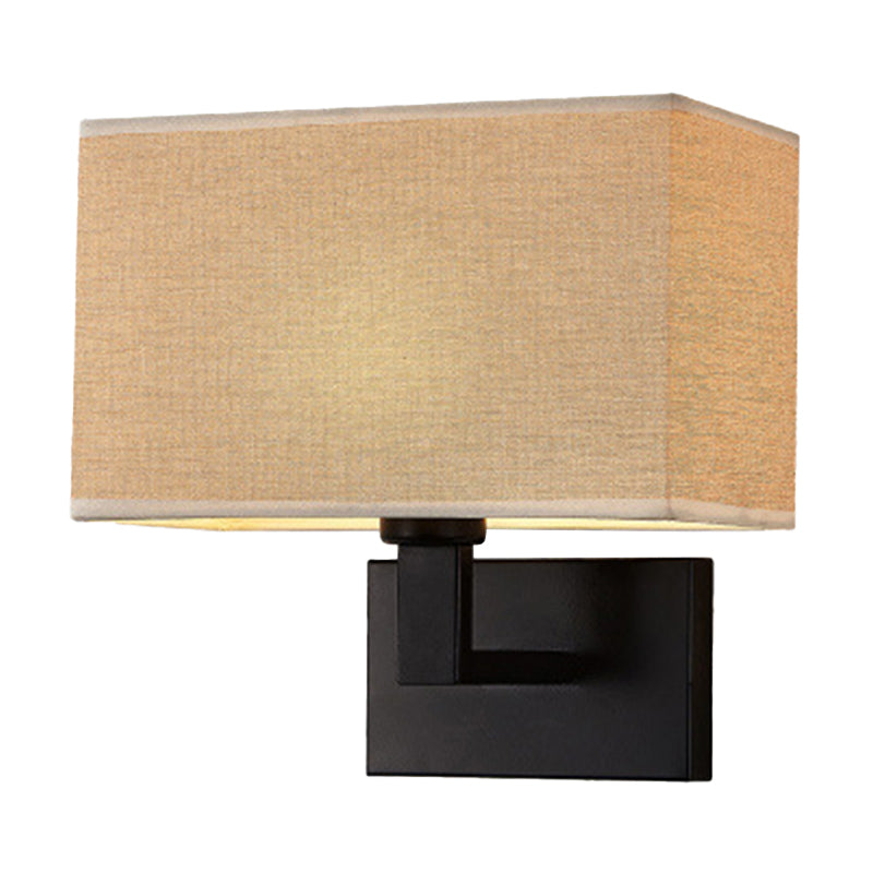 Postmodern Cube Wall Lamp Fabric 1-Light Night Table Reading Wall Lamp in White/Beige/Brown with Black/Golden Arm