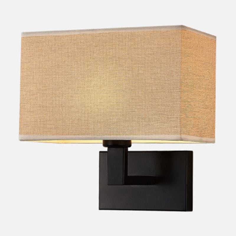 Postmodern Cube Wall Lamp Fabric 1-Light Night Table Reading Wall Lamp in White/Beige/Brown with Black/Golden Arm