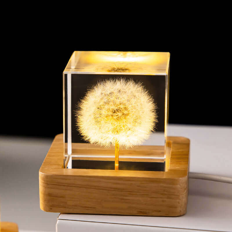 LED Night Lamp Flower Crystal Ball Kids Nightstand Lamp with Wooden Base Bedroom Ambient Light Creative Gift Night Light