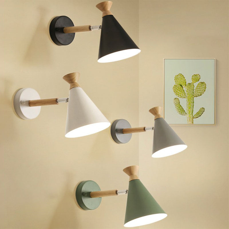 Eisen conical wall lamp contemporary 1-light wall lighting ideas with wooden top