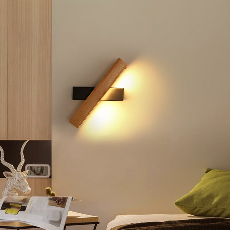 Linear Reading Wall Lamp Modern Wooden Rotatable LED Bedroom Wall Lamp