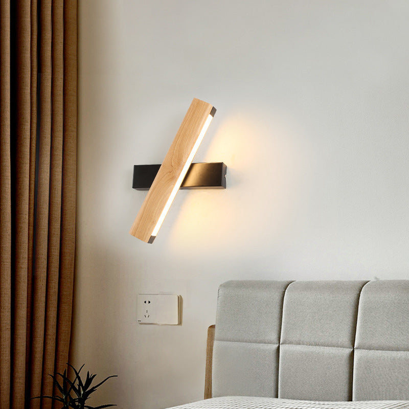 Linear Reading Wall Lamp Modern Wooden Rotatable LED Bedroom Wall Lamp