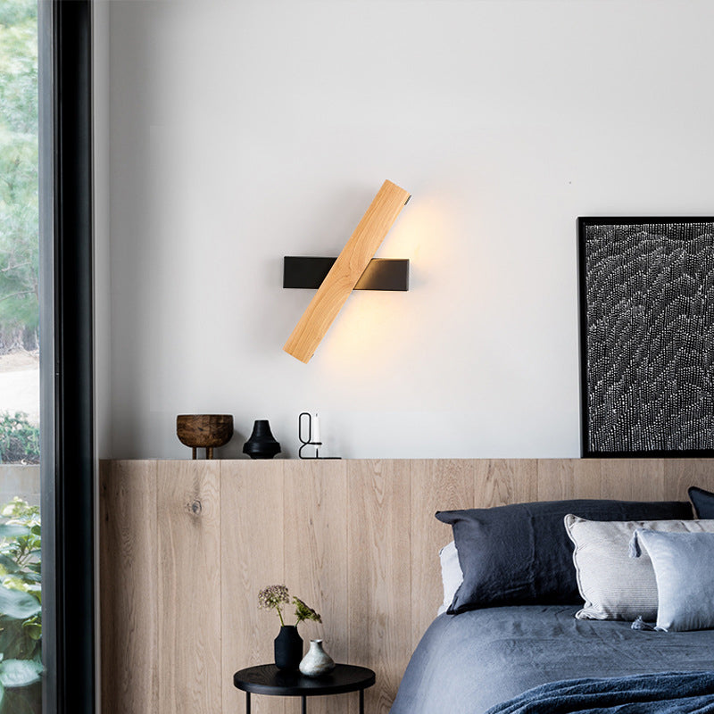 Linear Reading Wall Lamp Modern Wooden Rotatable LED Bedroom Wall Lamp