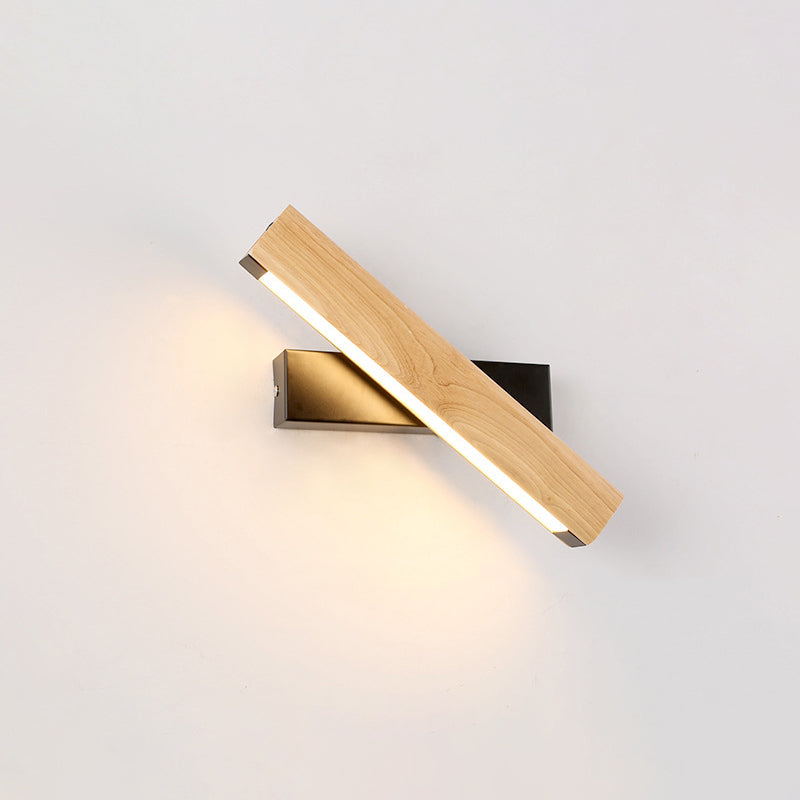 Linear Reading Wall Lamp Modern Wooden Rotatable LED Bedroom Wall Lamp