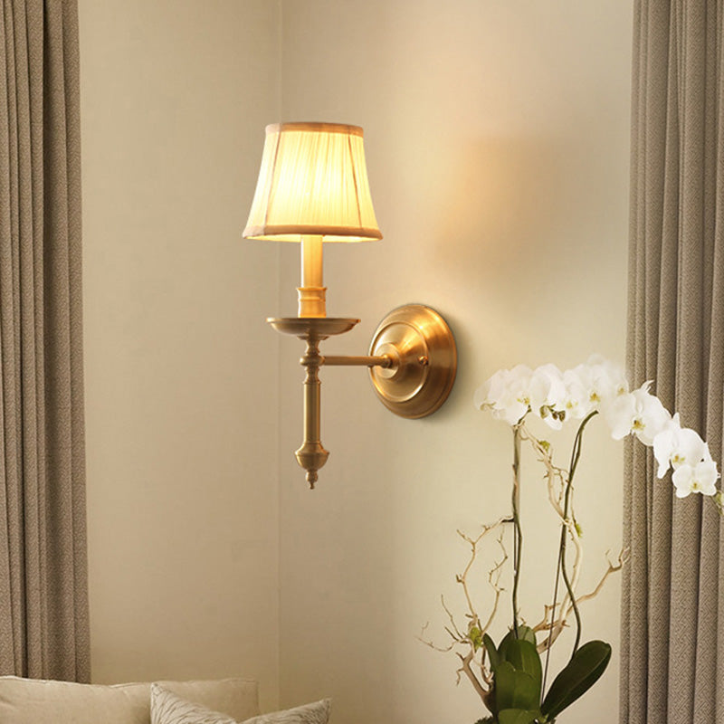 Candle holder living room wall lighting vintage metal single gold wall lamp with empire fabric shade