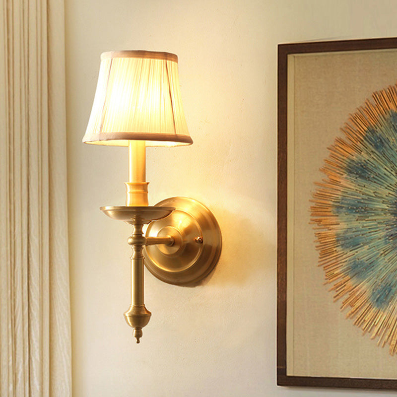 Candle holder living room wall lighting vintage metal single gold wall lamp with empire fabric shade