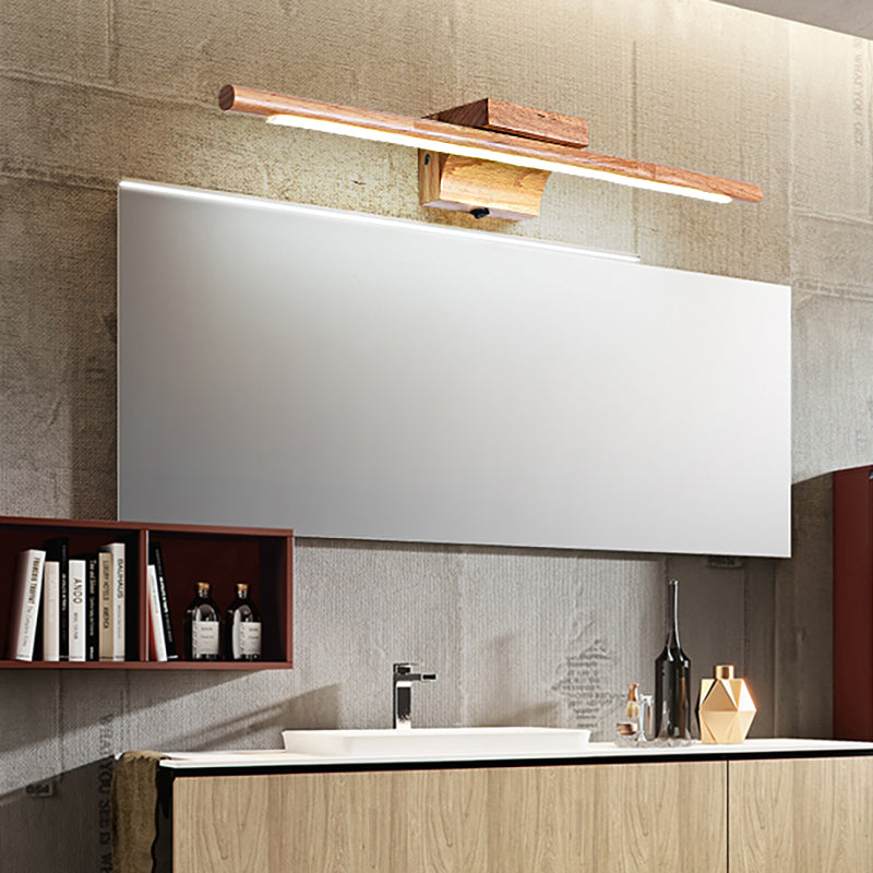 Slim Wood Vanity Wall Lamp Modernist Led Beige Wall Lamp in White/Warm Light