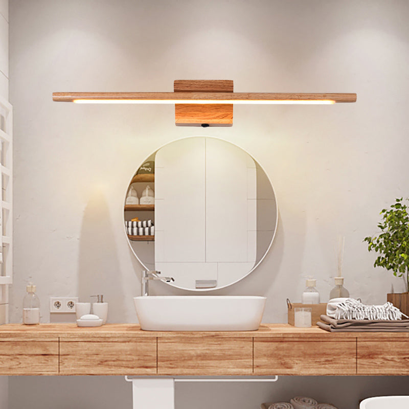 Slim Wood Vanity Wall Lamp Modernist Led Beige Wall Lamp in White/Warm Light