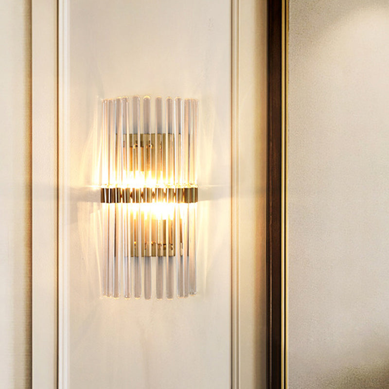 Contemporary column wall lamp crystal 2 heads living room wall lamp in gold