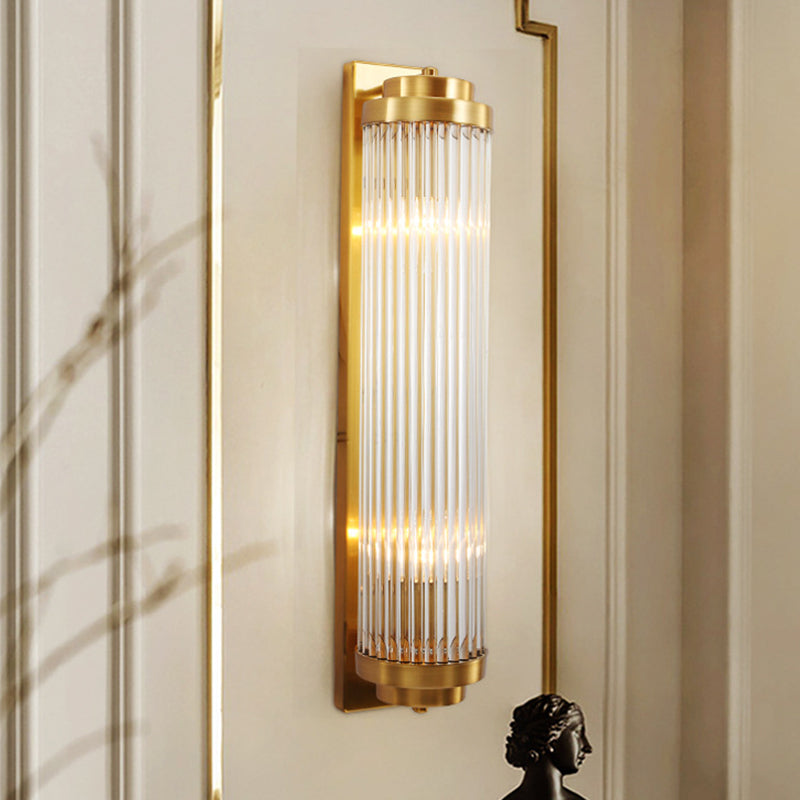 Contemporary column wall lamp crystal 2 heads living room wall lamp in gold