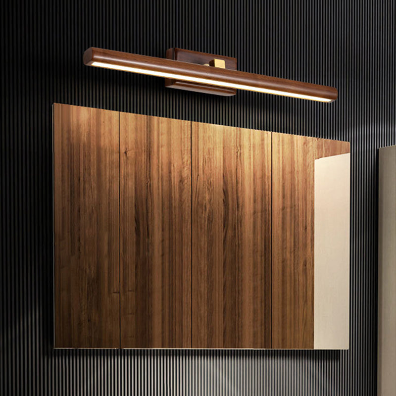 Nordic Style Linear Wall Lamp Light Acrylic Bathroom LED Vanity Lighting in Dark Wood