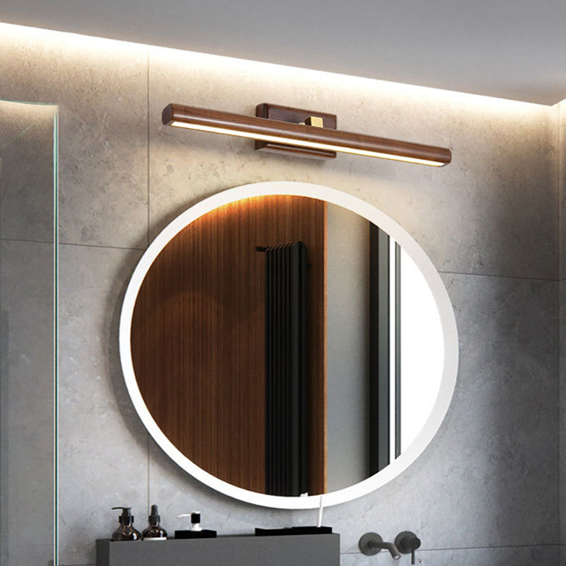 Nordic Style Linear Wall Lamp Light Acrylic Bathroom LED Vanity Lighting in Dark Wood