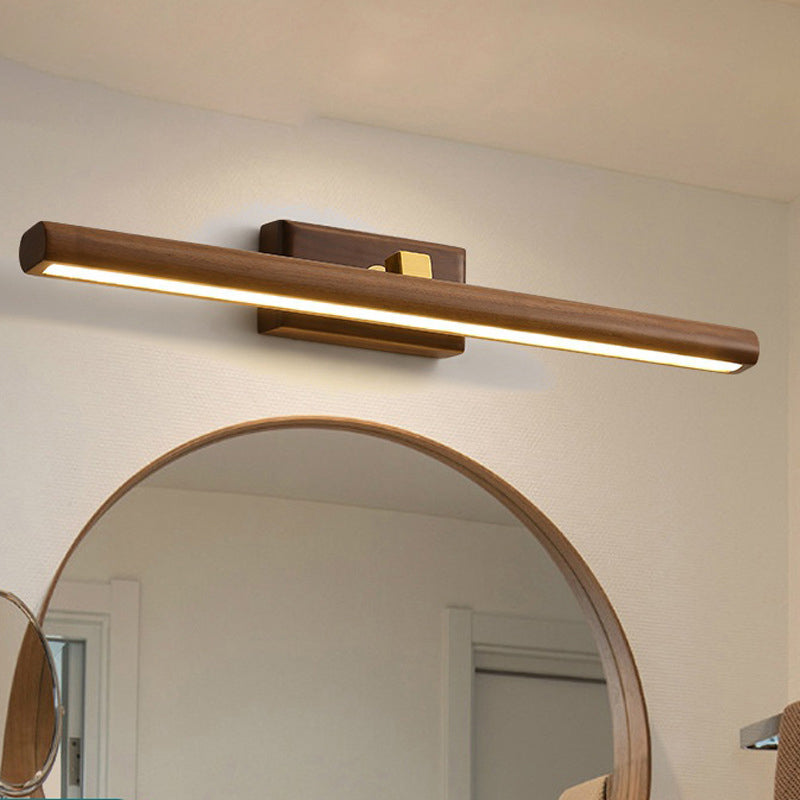 Nordic Style Linear Wall Lamp Light Acrylic Bathroom LED Vanity Lighting in Dark Wood