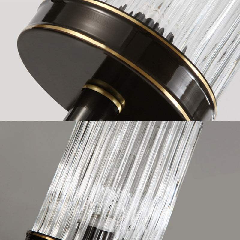 Cylinder Wall Lamp Vintage Stylish Clear Ribbed Glass 1 Bulb Black/Golden Finish Wall Lamp for the Living Room