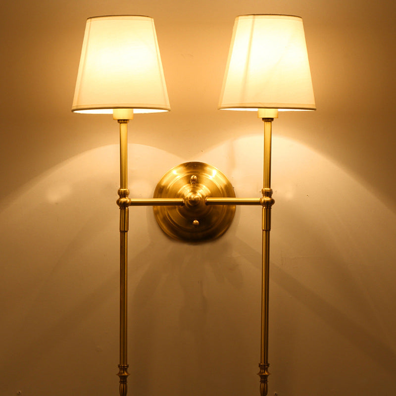 Bucket Shadow Fabric Wall Mounted Light Traditional Hall Wall Lamp in Brass