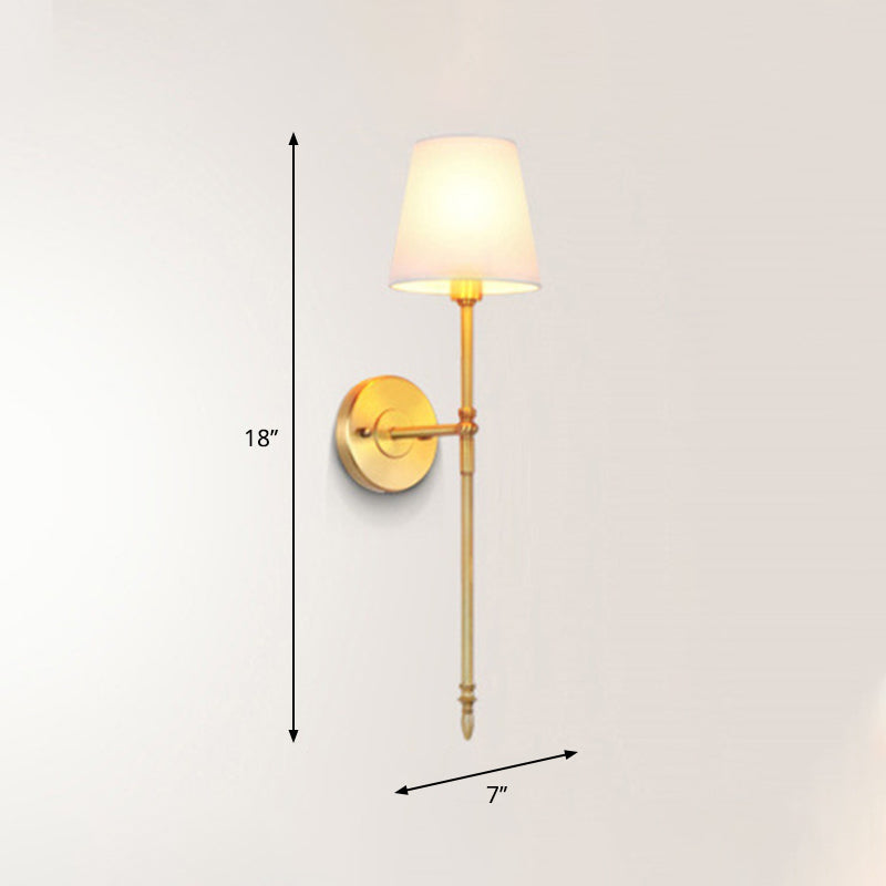 Bucket Shadow Fabric Wall Mounted Light Traditional Hall Wall Lamp in Brass