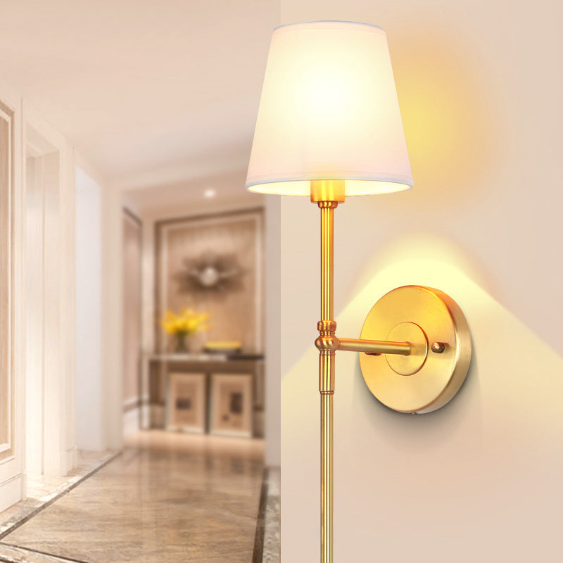 Bucket Shadow Fabric Wall Mounted Light Traditional Hall Wall Lamp in Brass