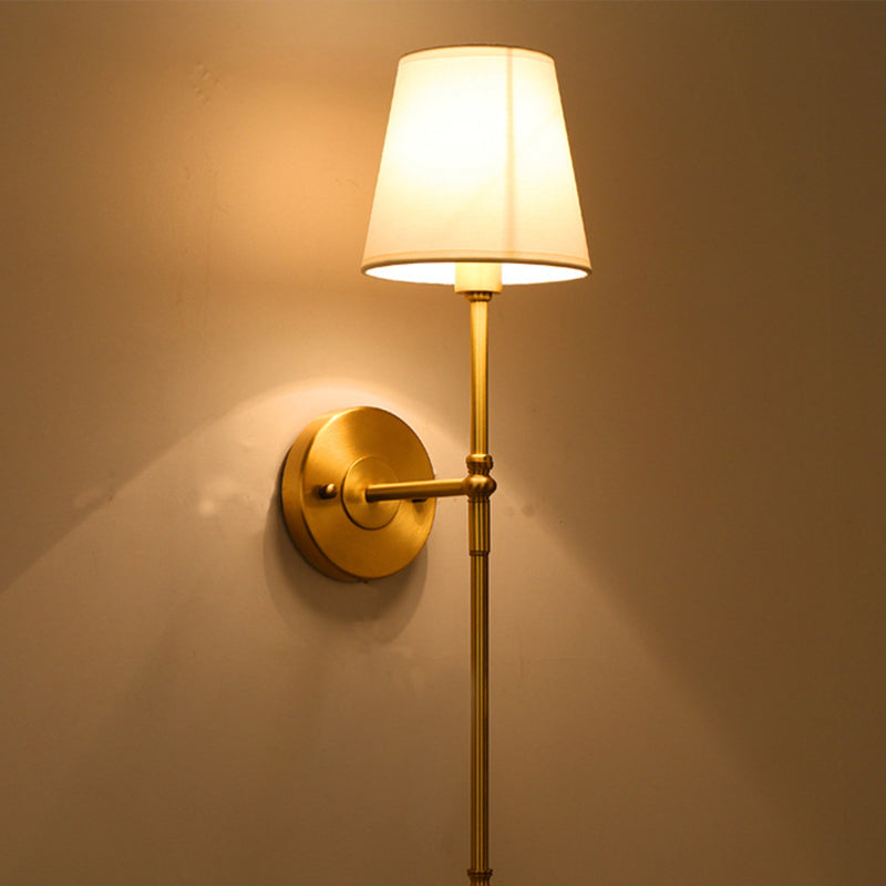 Bucket Shadow Fabric Wall Mounted Light Traditional Hall Wall Lamp in Brass