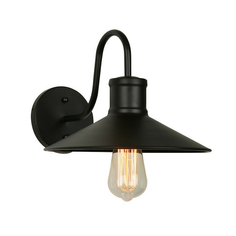 Black conical wall lamp industrial metal 1 light head corridor goose neck wall lamp with cage