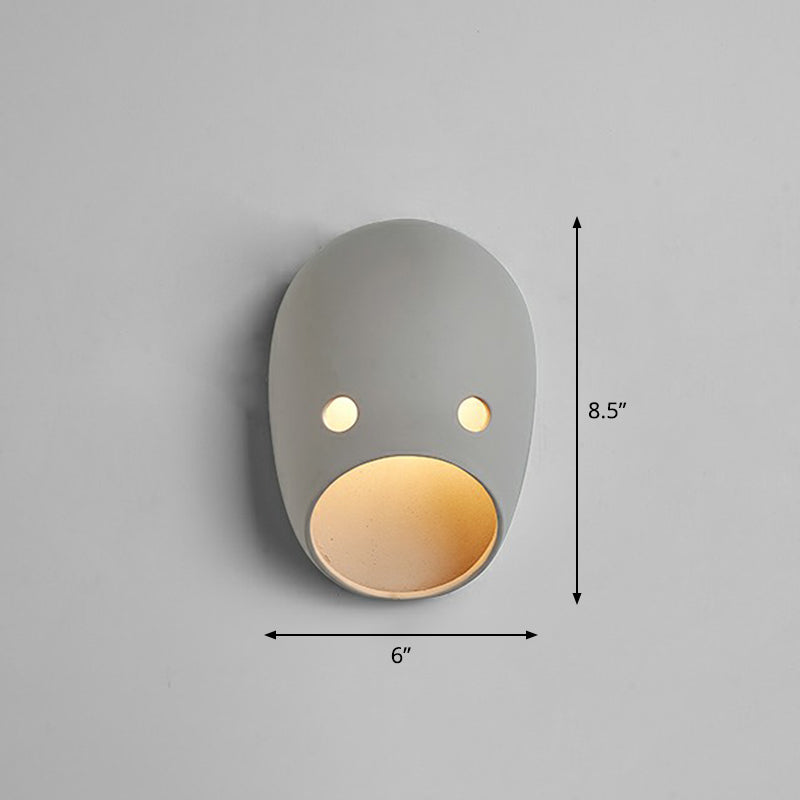 Decorative Funny Facial Expression Wall Lamp Resin Bedroom LED Wall-Mounted Light in Gray