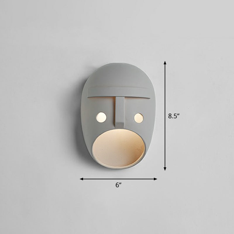 Decorative Funny Facial Expression Wall Lamp Resin Bedroom LED Wall-Mounted Light in Gray