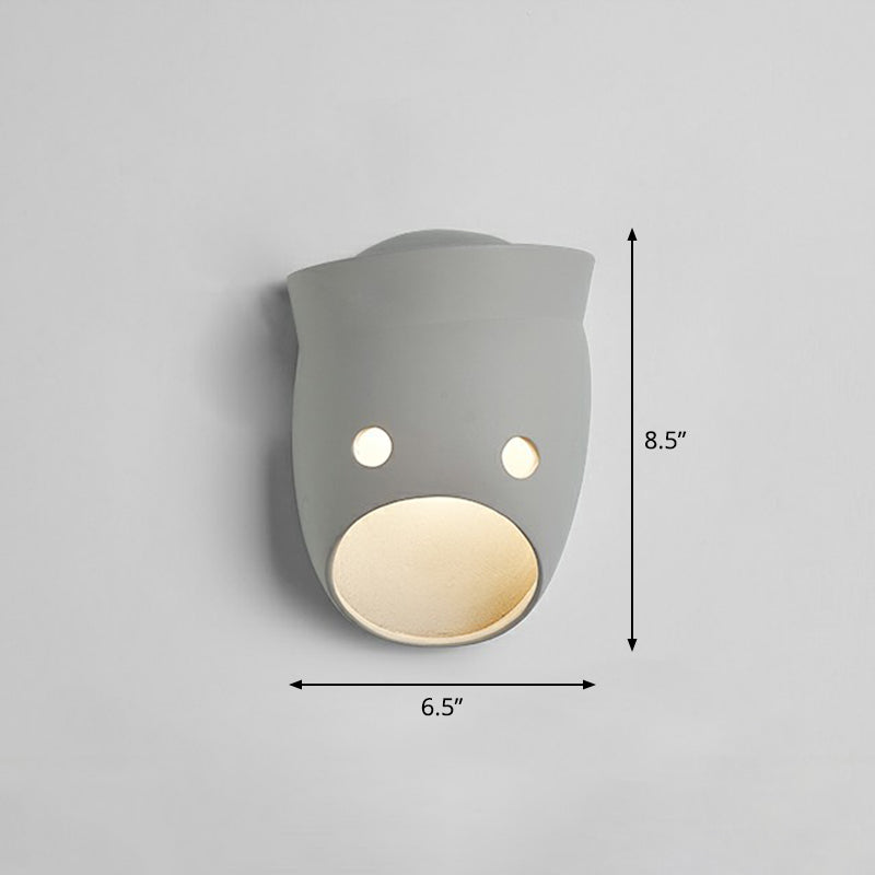 Decorative Funny Facial Expression Wall Lamp Resin Bedroom LED Wall-Mounted Light in Gray