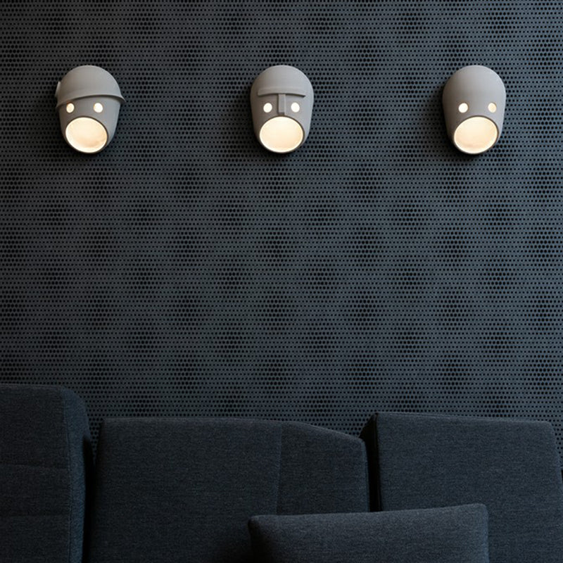 Decorative Funny Facial Expression Wall Lamp Resin Bedroom LED Wall-Mounted Light in Gray