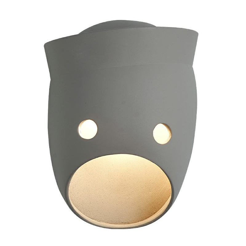 Decorative Funny Facial Expression Wall Lamp Resin Bedroom LED Wall-Mounted Light in Gray
