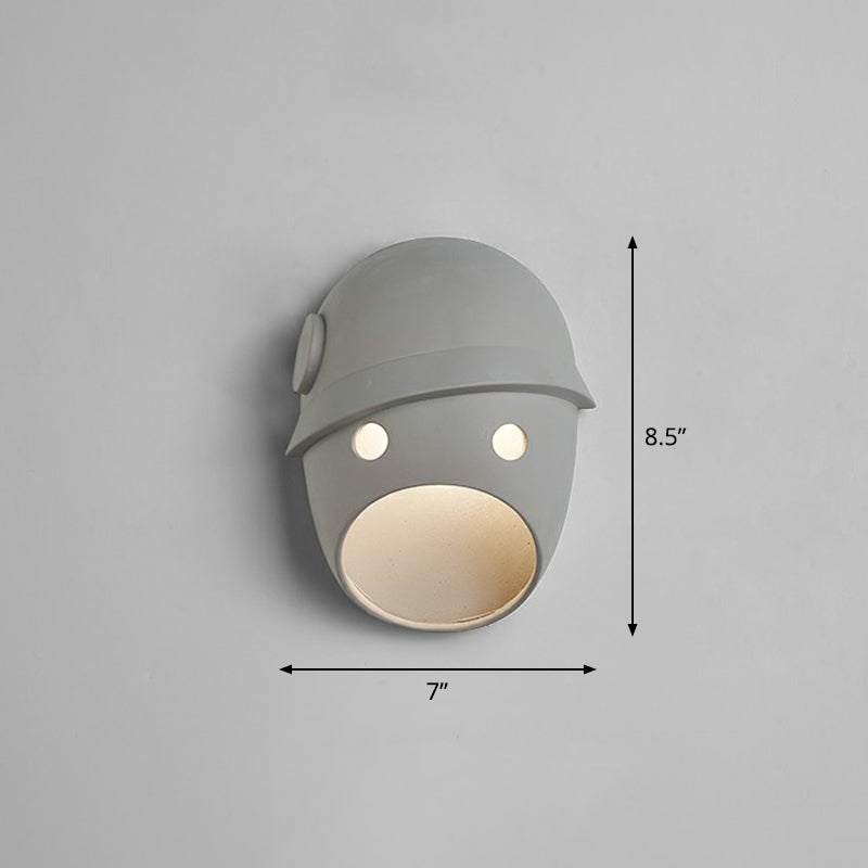 Decorative Funny Facial Expression Wall Lamp Resin Bedroom LED Wall-Mounted Light in Gray