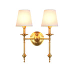 Brass cone wall lamp retro white fabric shade 1/2 incandescent bulbs dining room wall lamps lighting