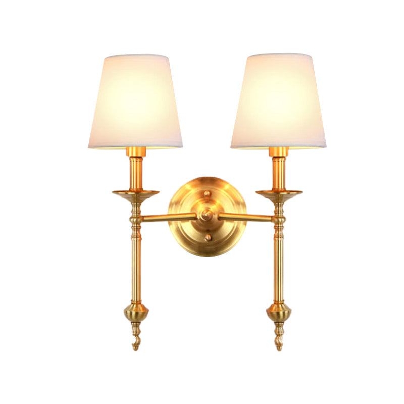 Brass cone wall lamp retro white fabric shade 1/2 incandescent bulbs dining room wall lamps lighting