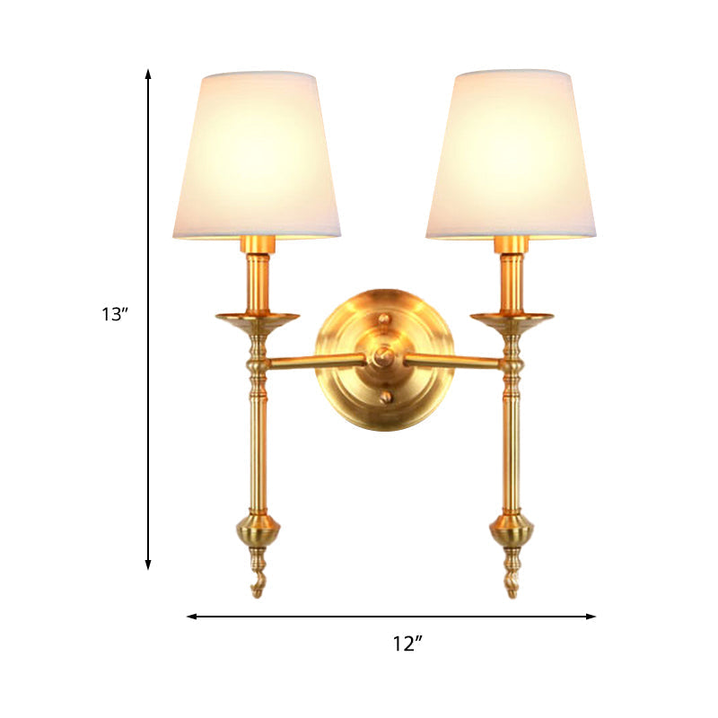 Brass cone wall lamp retro white fabric shade 1/2 incandescent bulbs dining room wall lamps lighting
