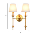 Brass cone wall lamp retro white fabric shade 1/2 incandescent bulbs dining room wall lamps lighting