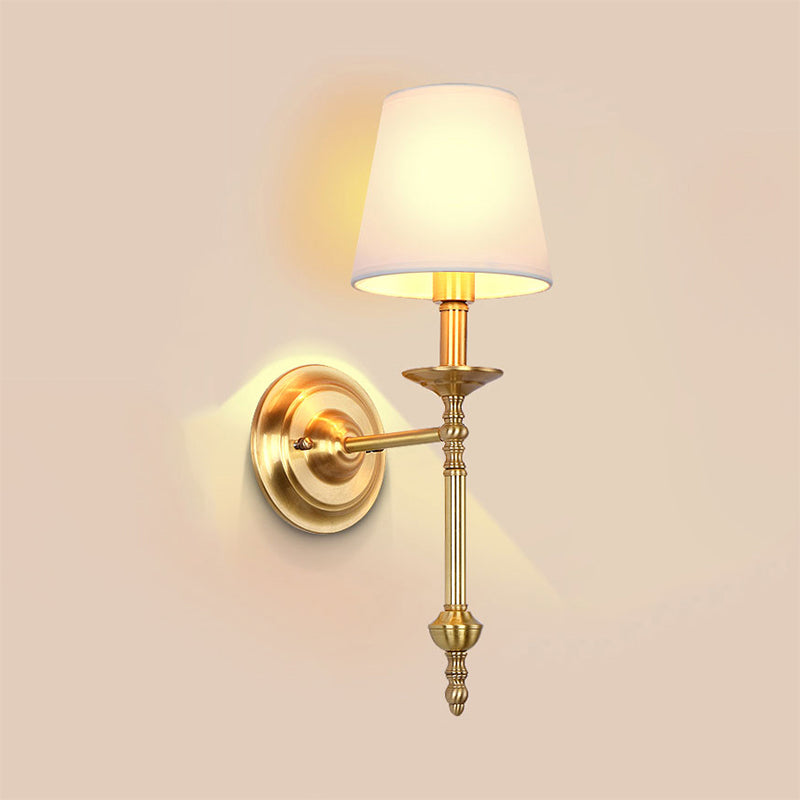 Brass cone wall lamp retro white fabric shade 1/2 incandescent bulbs dining room wall lamps lighting