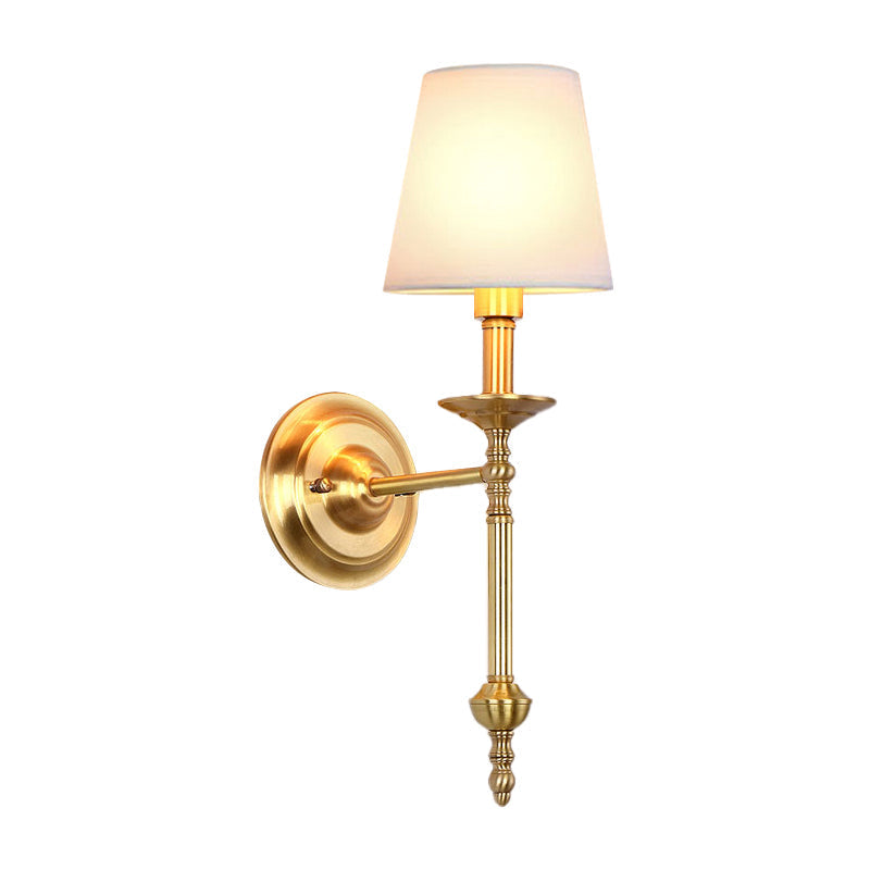 Brass cone wall lamp retro white fabric shade 1/2 incandescent bulbs dining room wall lamps lighting