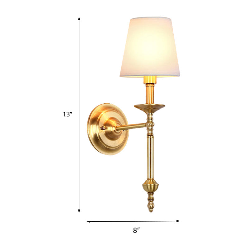 Brass cone wall lamp retro white fabric shade 1/2 incandescent bulbs dining room wall lamps lighting