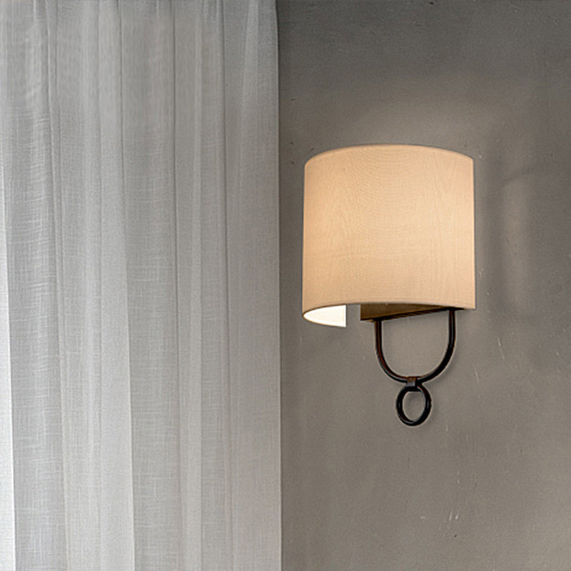 Traditional half-cylinder wall lamp 1 head white fabric shade wall lighting for bedroom