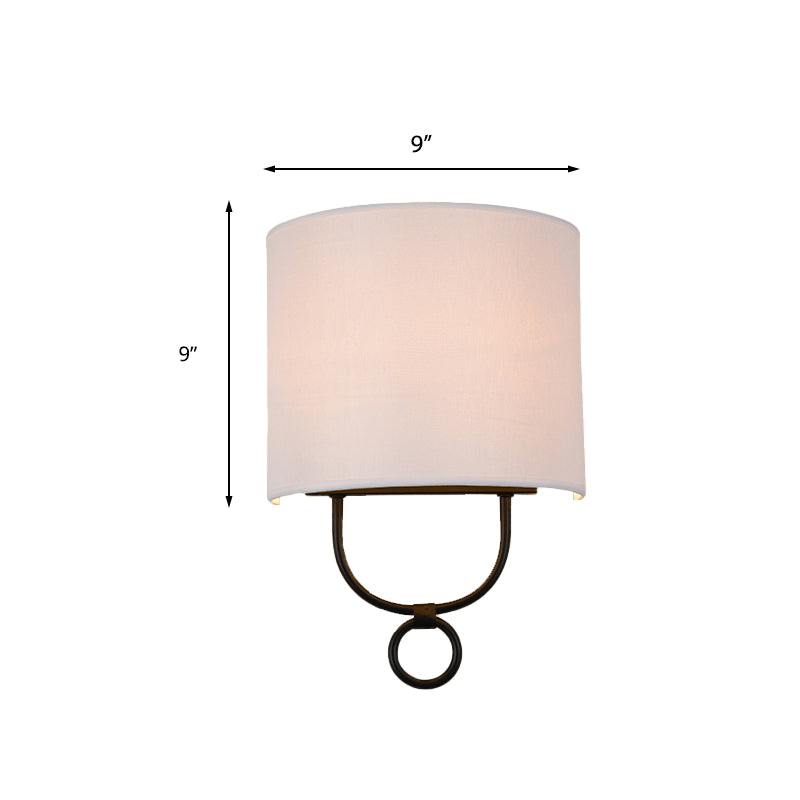 Traditional half-cylinder wall lamp 1 head white fabric shade wall lighting for bedroom