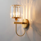 Cylindrical Crystal Wall Lamp Postmodern 1 Main Golden Finish Wall Lamp with Curved Arm