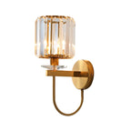 Cylindrical Crystal Wall Lamp Postmodern 1 Main Golden Finish Wall Lamp with Curved Arm