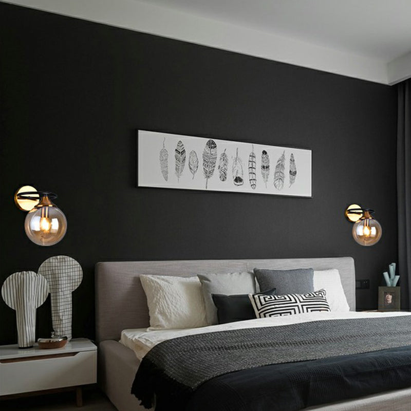 Postmodern Style Ball Wall Lamp Light Glass 1-Light Bedroom Wall Fixture Light in Brass