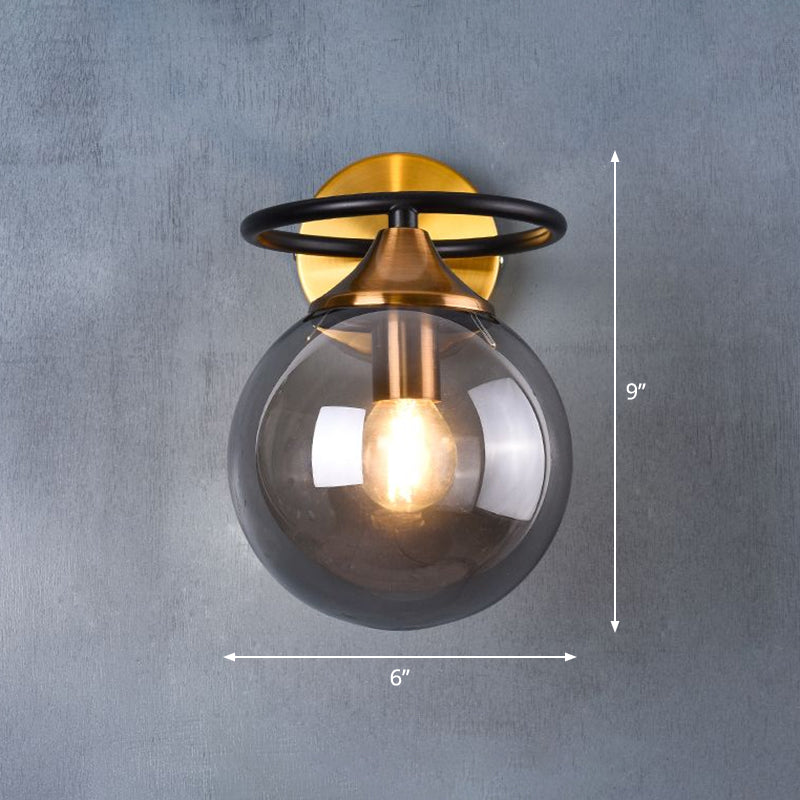 Postmodern Style Ball Wall Lamp Light Glass 1-Light Bedroom Wall Fixture Light in Brass