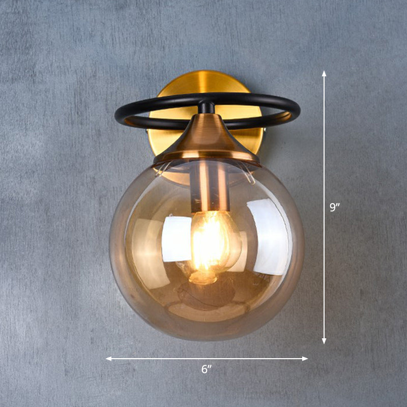 Postmodern Style Ball Wall Lamp Light Glass 1-Light Bedroom Wall Fixture Light in Brass
