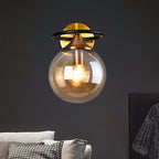 Postmodern Style Ball Wall Lamp Light Glass 1-Light Bedroom Wall Fixture Light in Brass