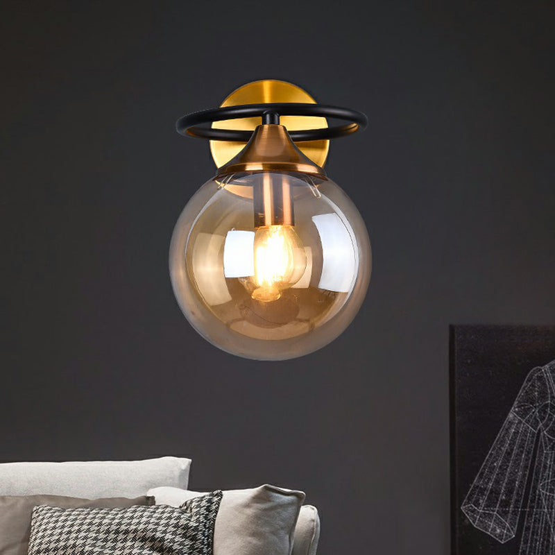 Postmodern Style Ball Wall Lamp Light Glass 1-Light Bedroom Wall Fixture Light in Brass