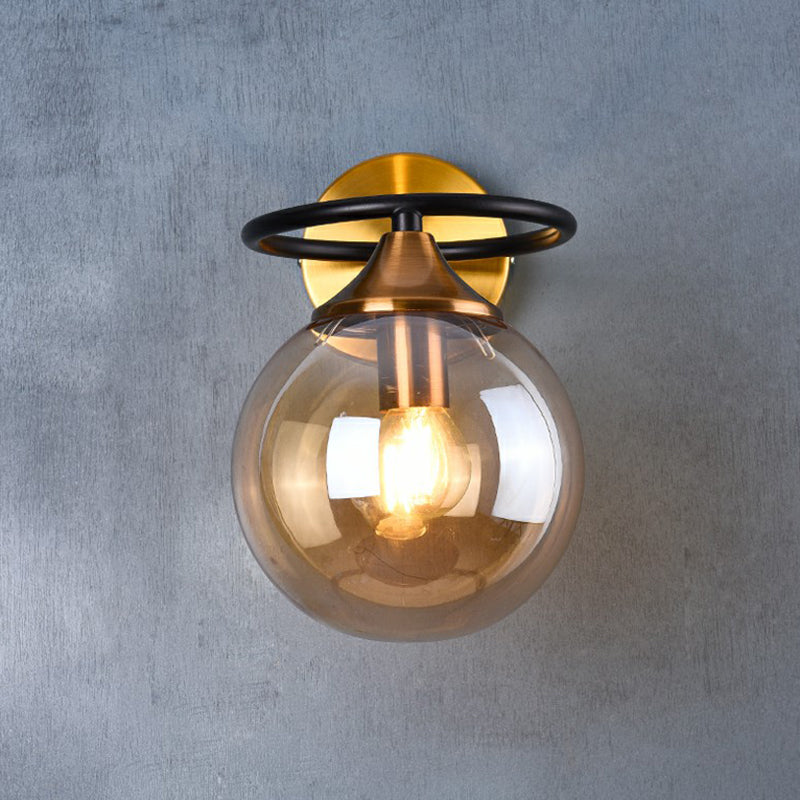 Postmodern Style Ball Wall Lamp Light Glass 1-Light Bedroom Wall Fixture Light in Brass